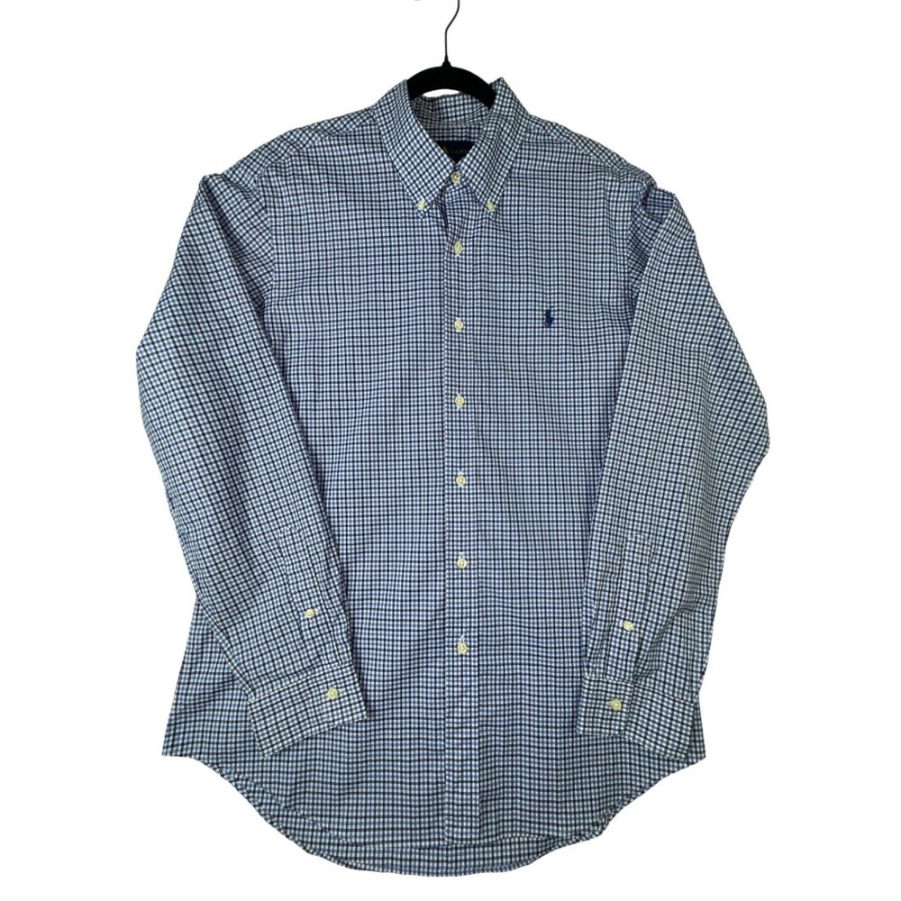 Ralph Lauren Blue White Checkered Button Down Shirt Cotton‎ Mens Large Preppy
